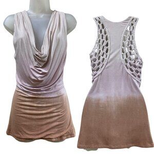 Sky Womens Cowl Neck Ombre Mini Dress With Braided Open Back Design Medium Rayon